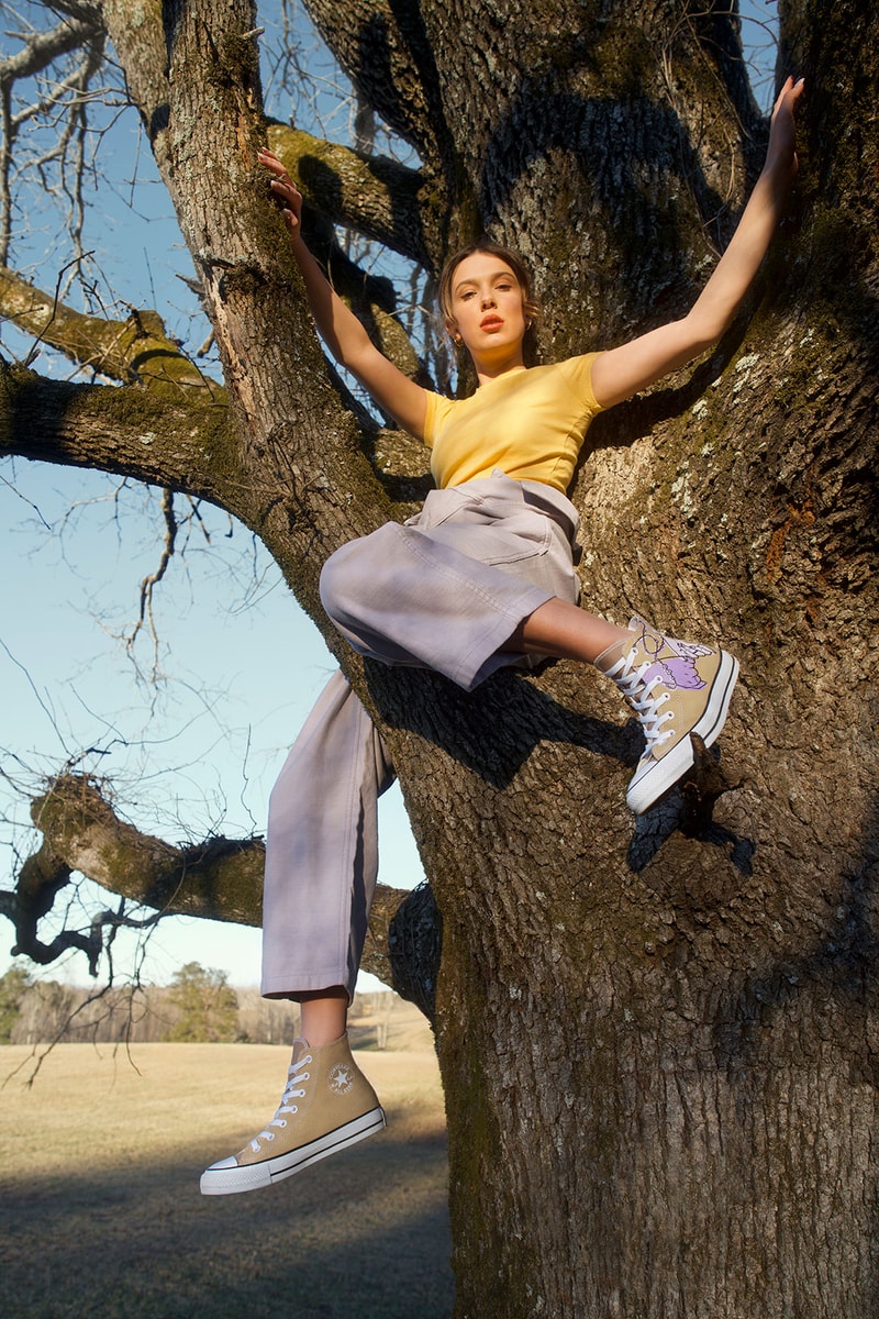 converse by you millie bobby brown pauline wattanodom artist chuck taylor all star high top platform sneakers collaboration tee t shirt pants