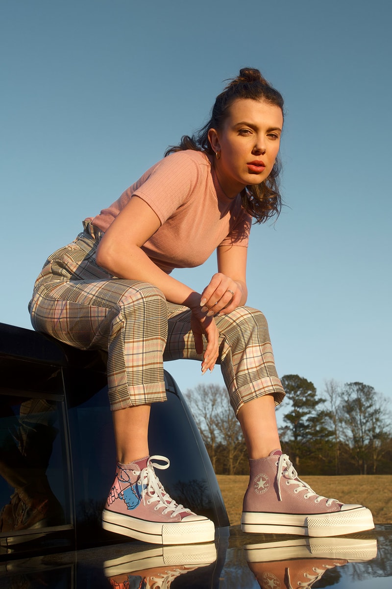 converse by you millie bobby brown pauline wattanodom artist chuck taylor all star high top platform sneakers collaboration tee t shirt pants