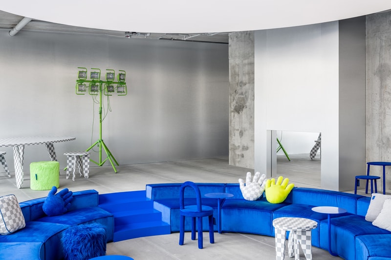 crosby studios moscow flagship store russia opening interior design harry nuriev bench chairs plush