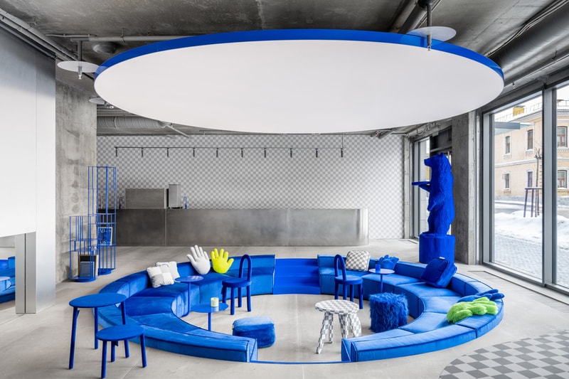crosby studios moscow flagship store russia opening interior design harry nuriev bench chairs plush window