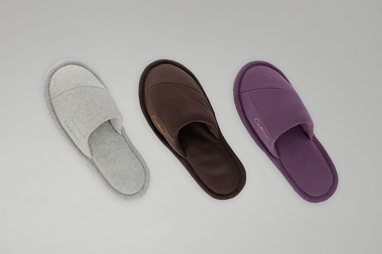danielle cathari home slippers upcycle spring summer collection repurpose sustainability purple gray
