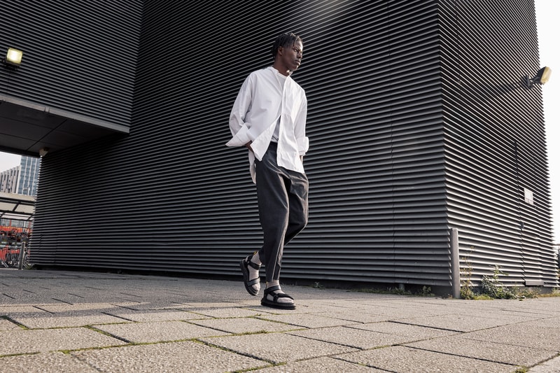 dr martens suicoke sandals collaboration lorsan depa boak black on foot socks pants shirt