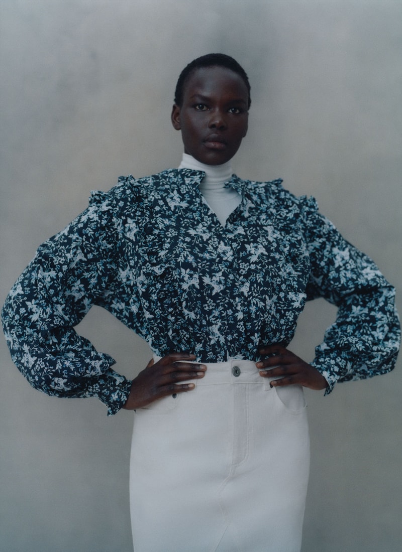 erdem universal standard denim jeans collaboration floral shirt skirt