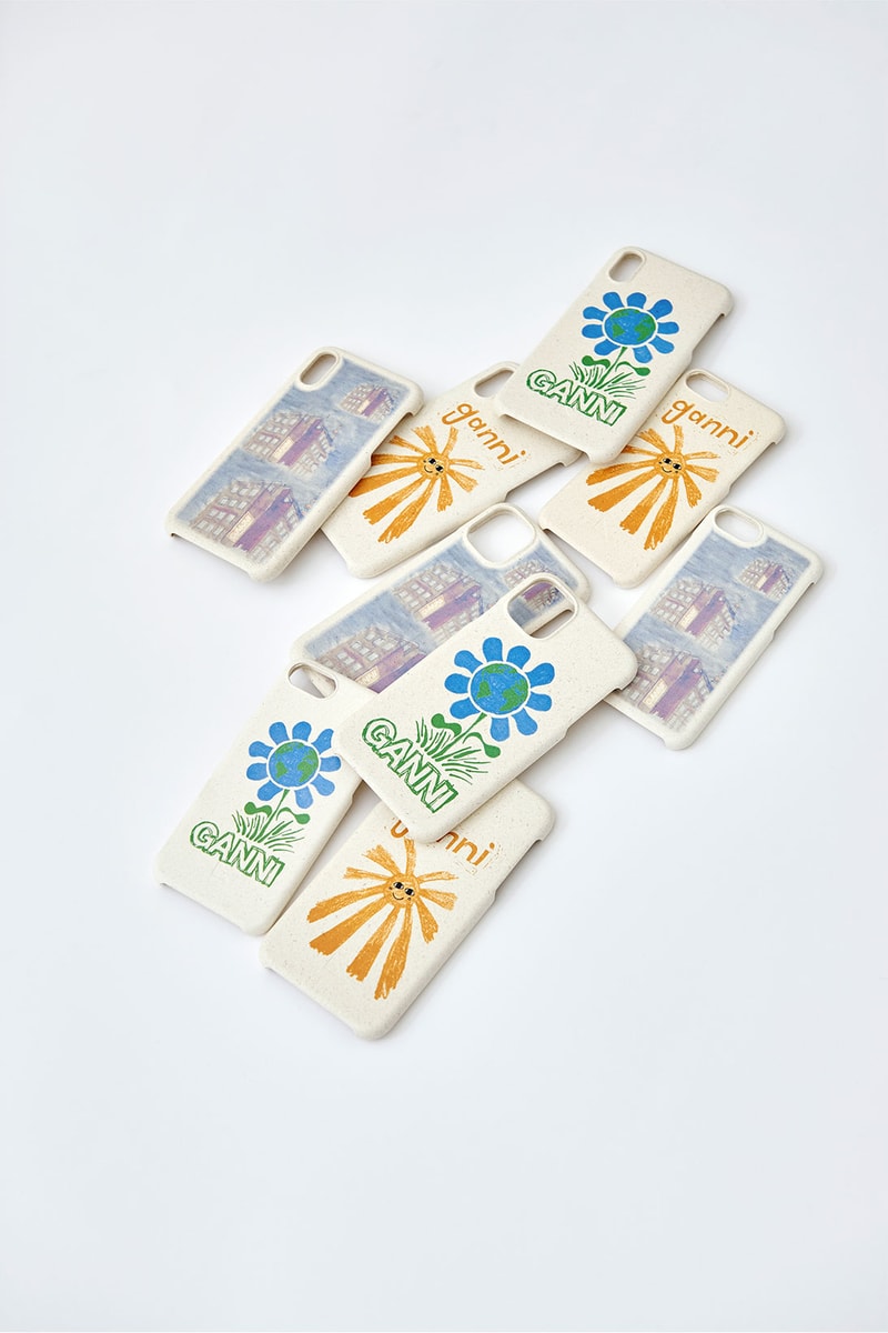 ganni kiosk sustainable accessories collection leftover fabrics phone cases
