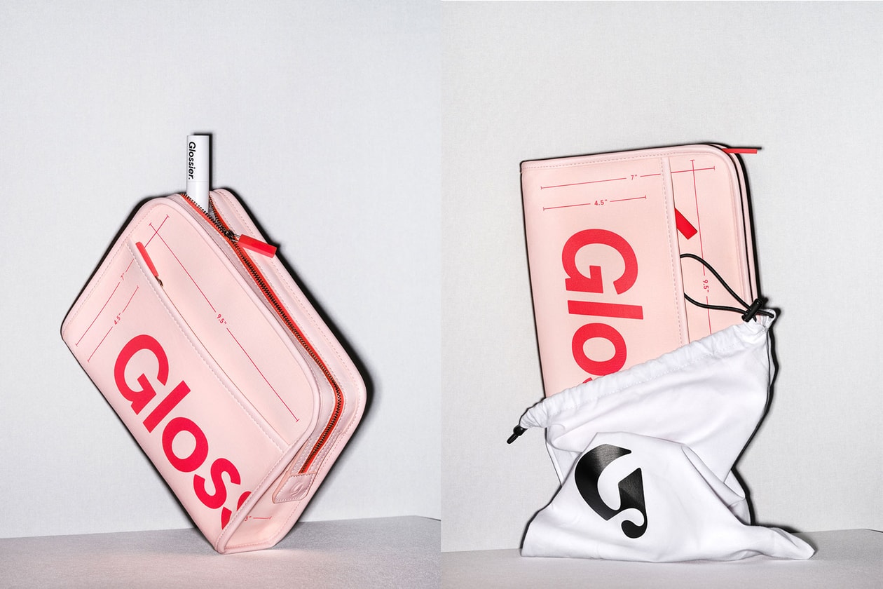glossier the beauty bag makeup skincare pouch storage pink red 