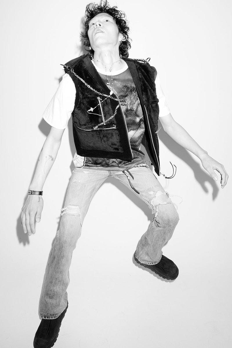 joegush fw21 fall winter collection lookbook korean emerging designer cat morae tshirt vest jeans