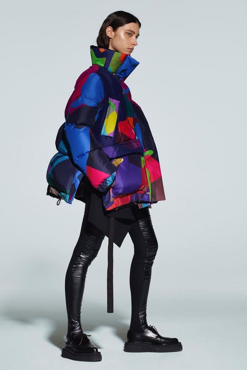 kaws sacai pre-fall collection collaboration puffer jacket