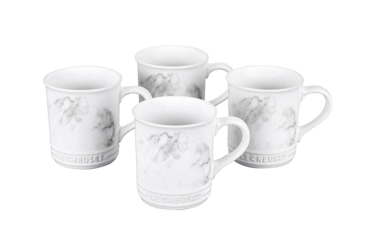 Le Creuset White Marble Collection Round Dutch Oven French Press Coffee Maker Mugs Cookware Kitchen Cooking Homeware Drinkware