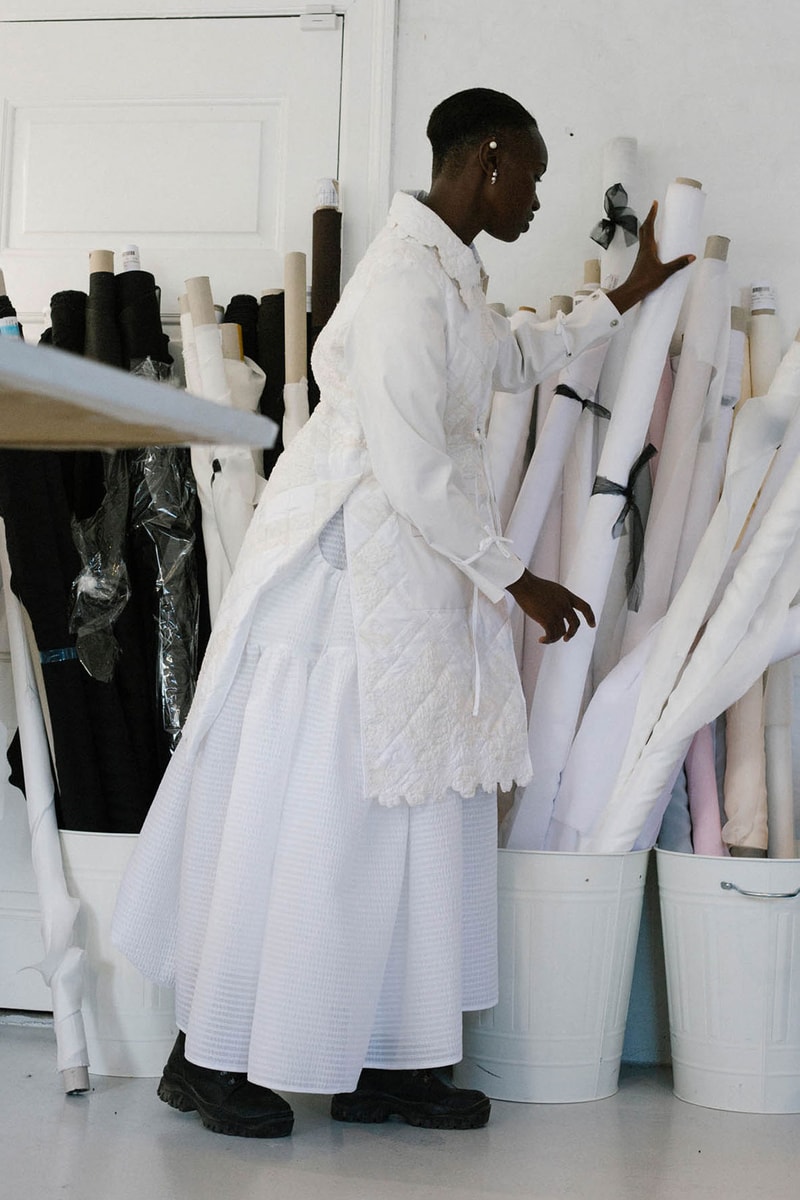 mackintosh cecilie bahnsen collaboration hanger dress white coat