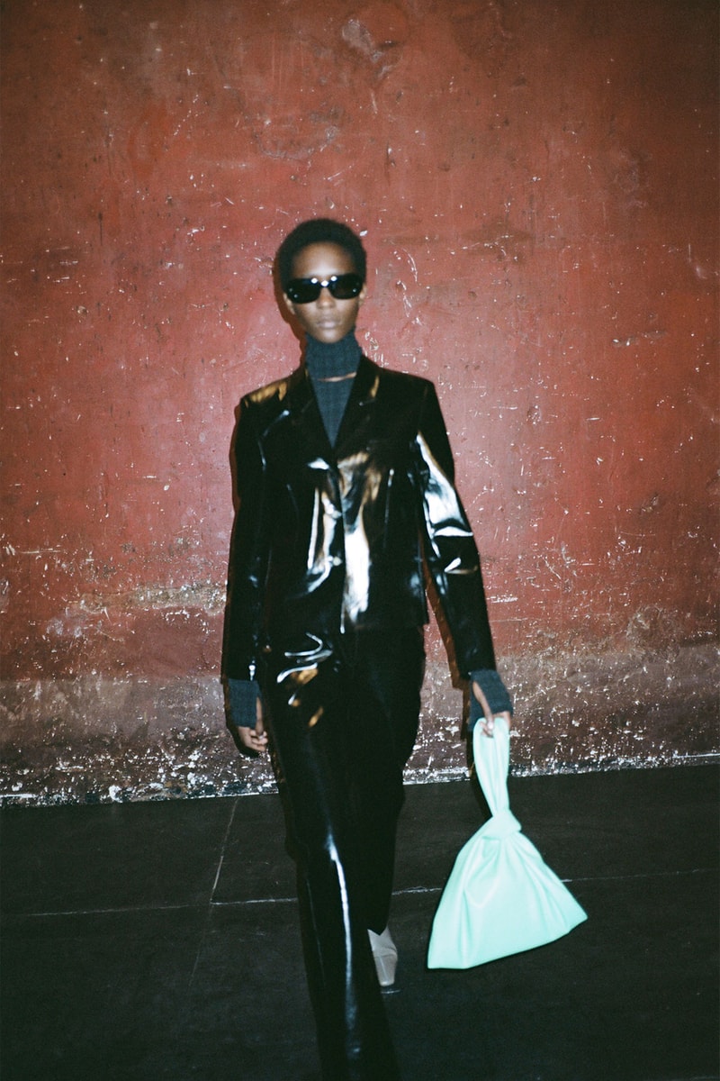 nanushka fall winter fw211 collection lookbook vegan faux leather jacket pants suit bag
