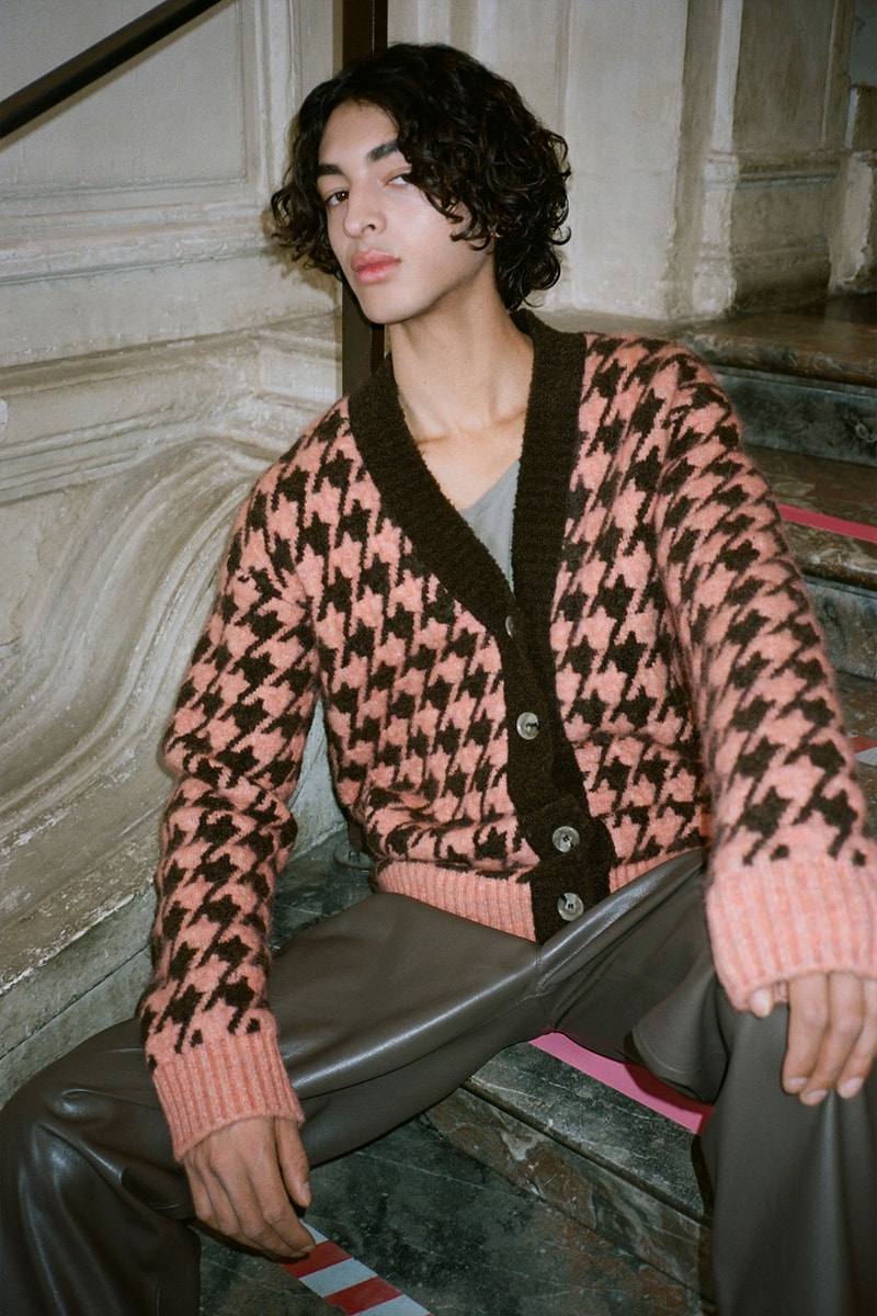 nanushka fall winter fw211 collection lookbook houndstooth pattern knitwear cardigan