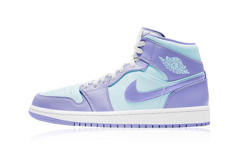nike air jordan 1 aj1 mid sneakers purple pulse arctic punch glacier blue colorway sneakerhead kicks shoes footwear lateral