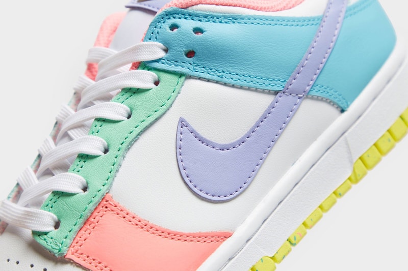 nike dunk low womens sneakers light soft pink pastel blue purple green yellow white footwear sneakerhead kicks shoes close up