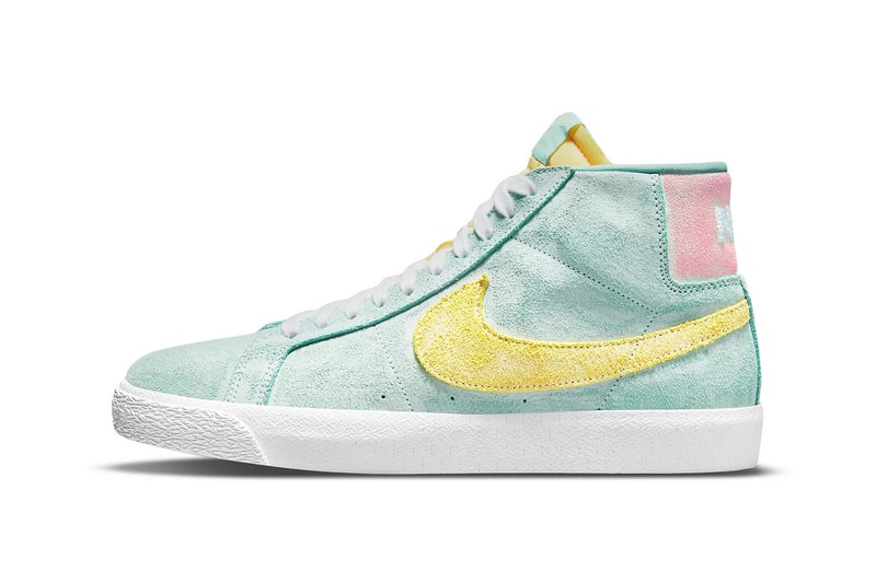 nike sb zoom blazer mid premium sneakers pastel green yellow pink white footwear shoes sneakerhead lateral