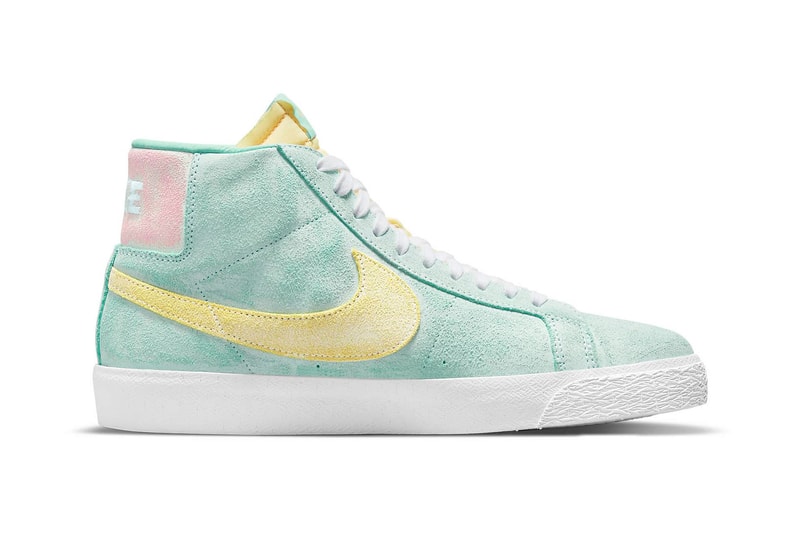 nike sb zoom blazer mid premium sneakers pastel green yellow pink white footwear shoes sneakerhead lateral