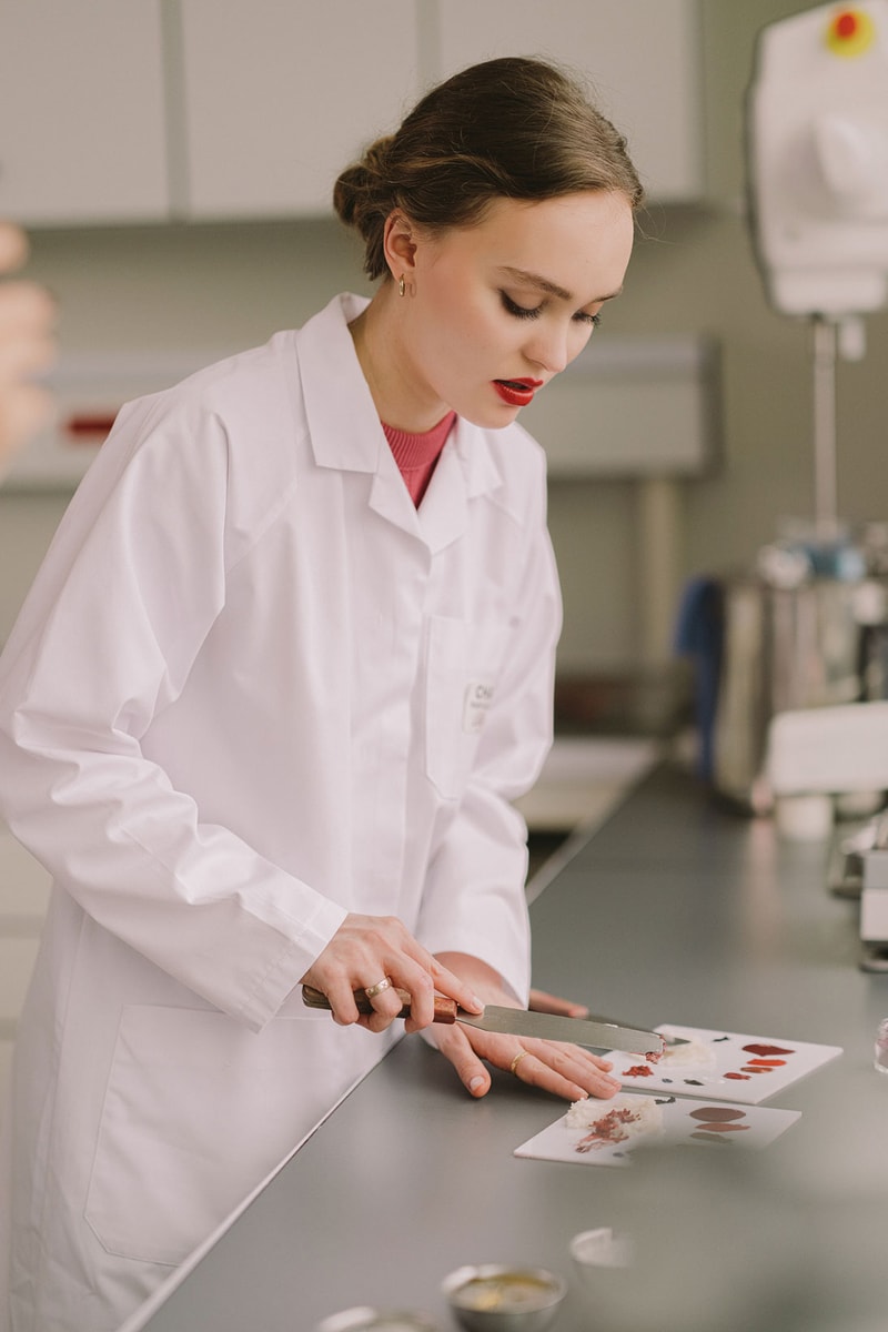 chanel beauty rouge coco bloom lipstick lily rose depp lab coat