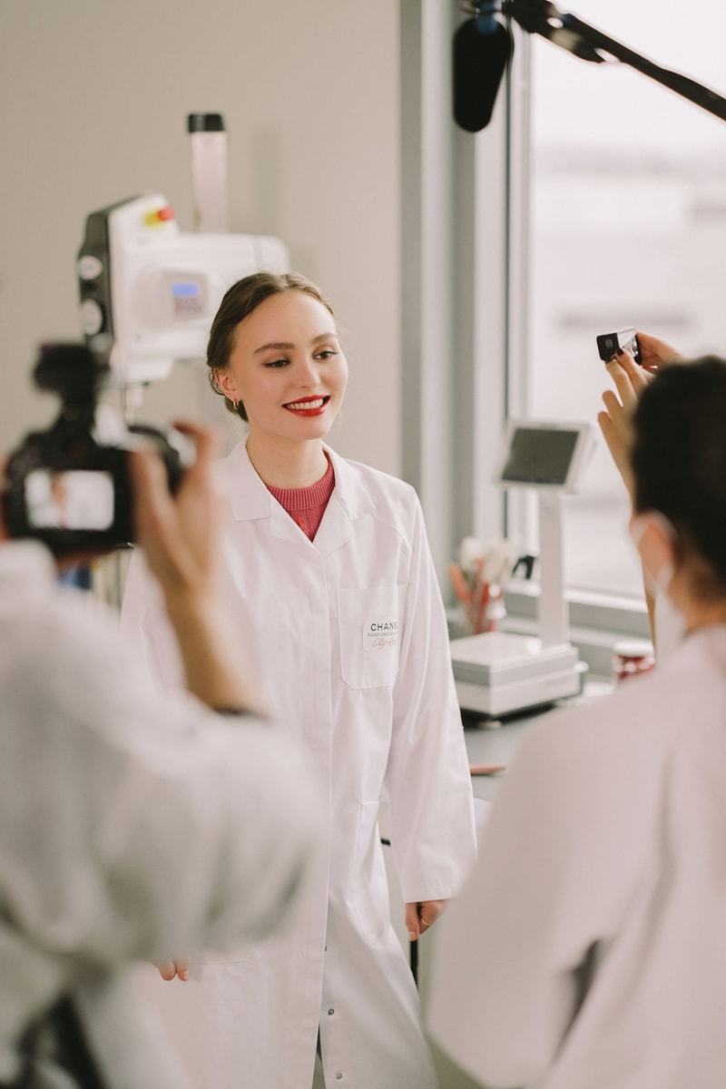 chanel beauty rouge coco bloom lipstick lily rose depp lab coat