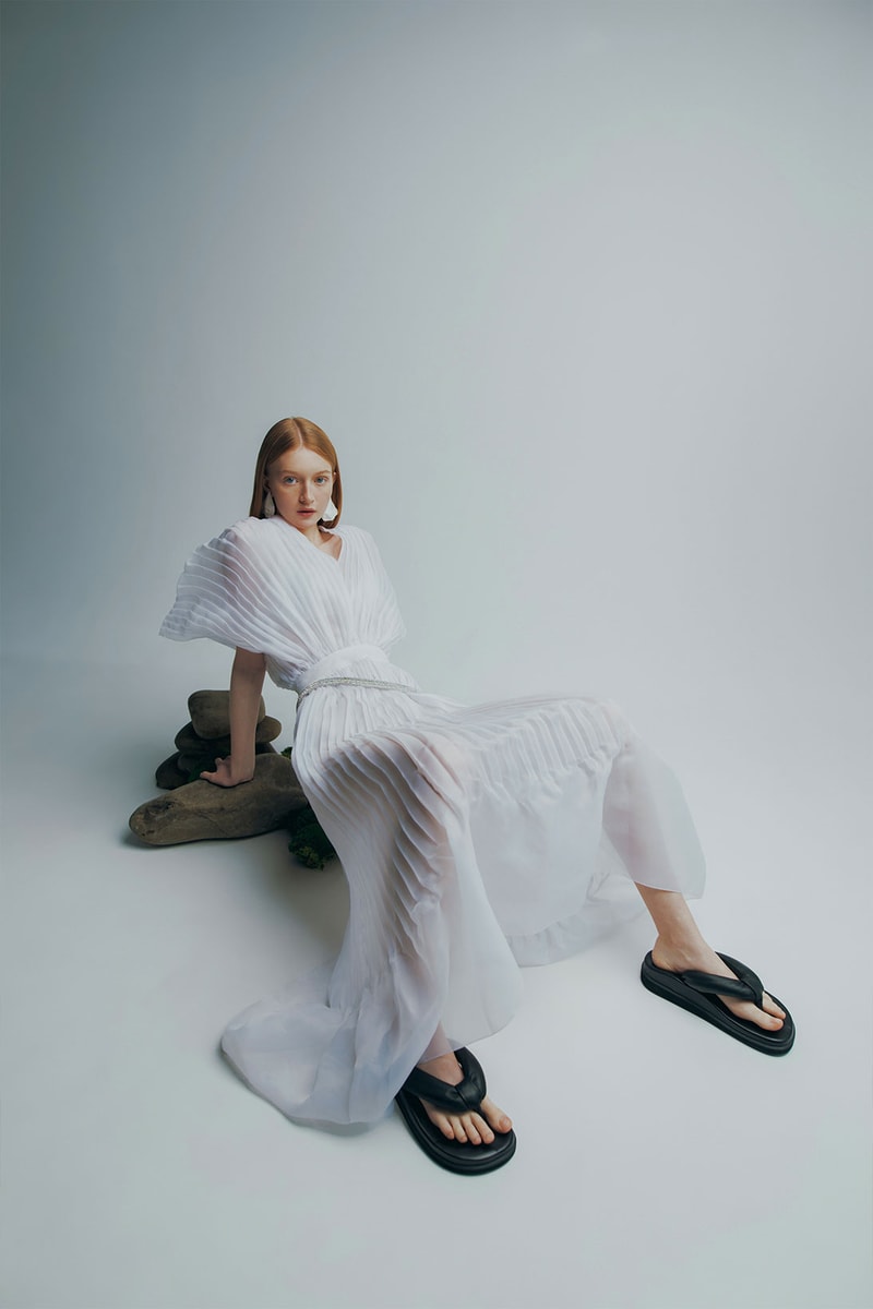 sinobi orthopedic vegan shoes spring summer ss21 campaign oxygen mask flip flops sandals dress