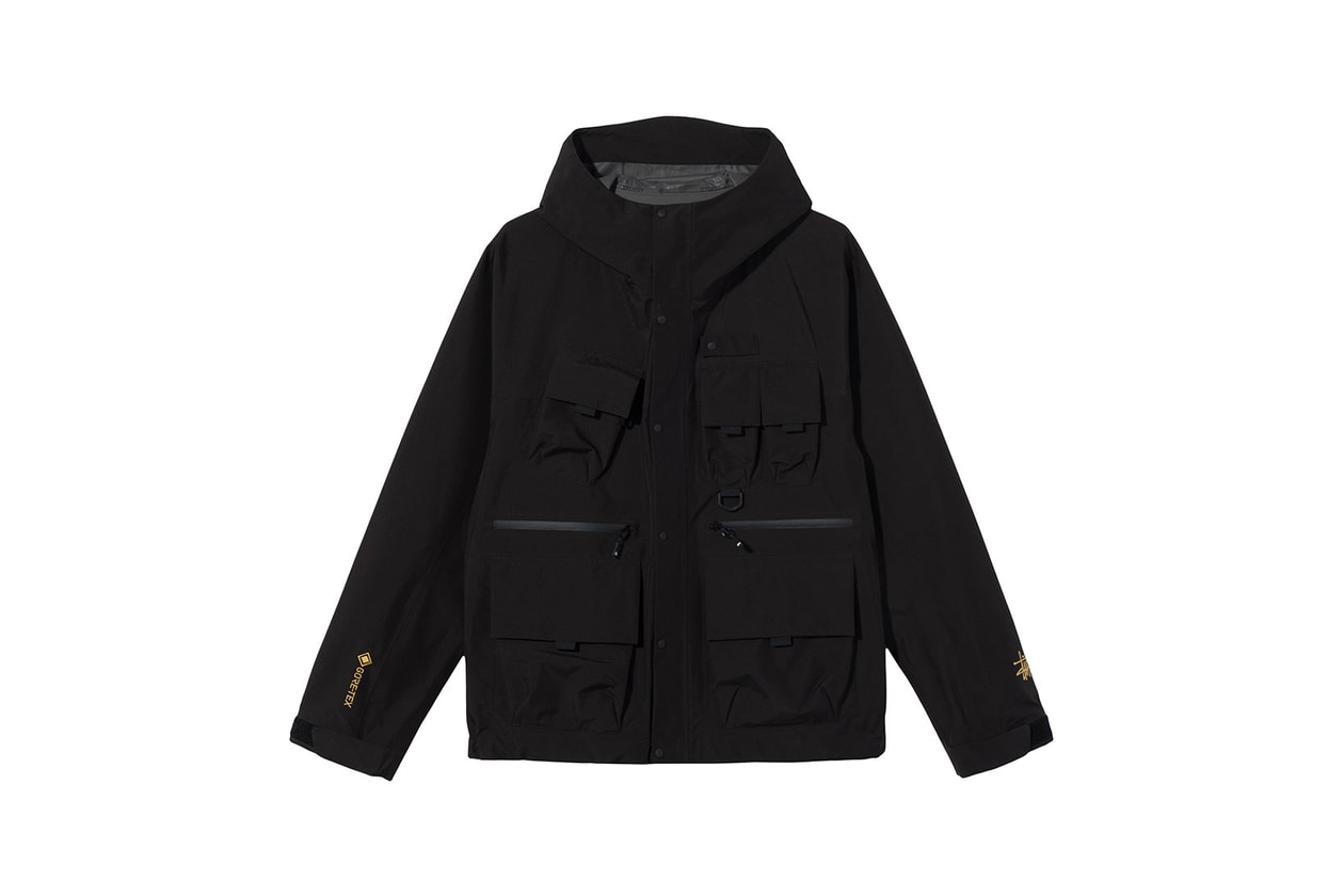 stussy goretex apparel collaboration jacket pants hat black camo