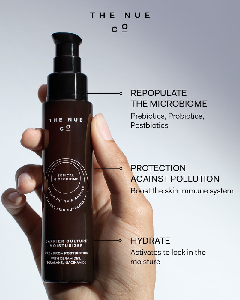 the nue co skincare barrier culture facial cleanser bottle packaging logo