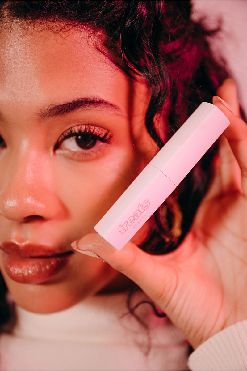 treats beauty eyelash serum rose infused face model makeup closeup