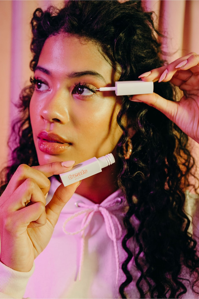 treats beauty eyelash serum rose infused model wearing makeup