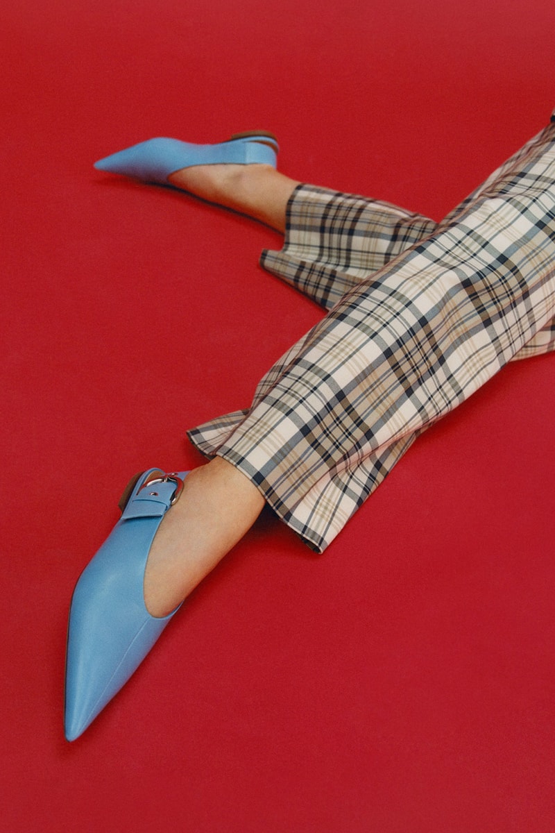 arket 2021 spring graphics collection lookbook plaid check trousers pointed flats