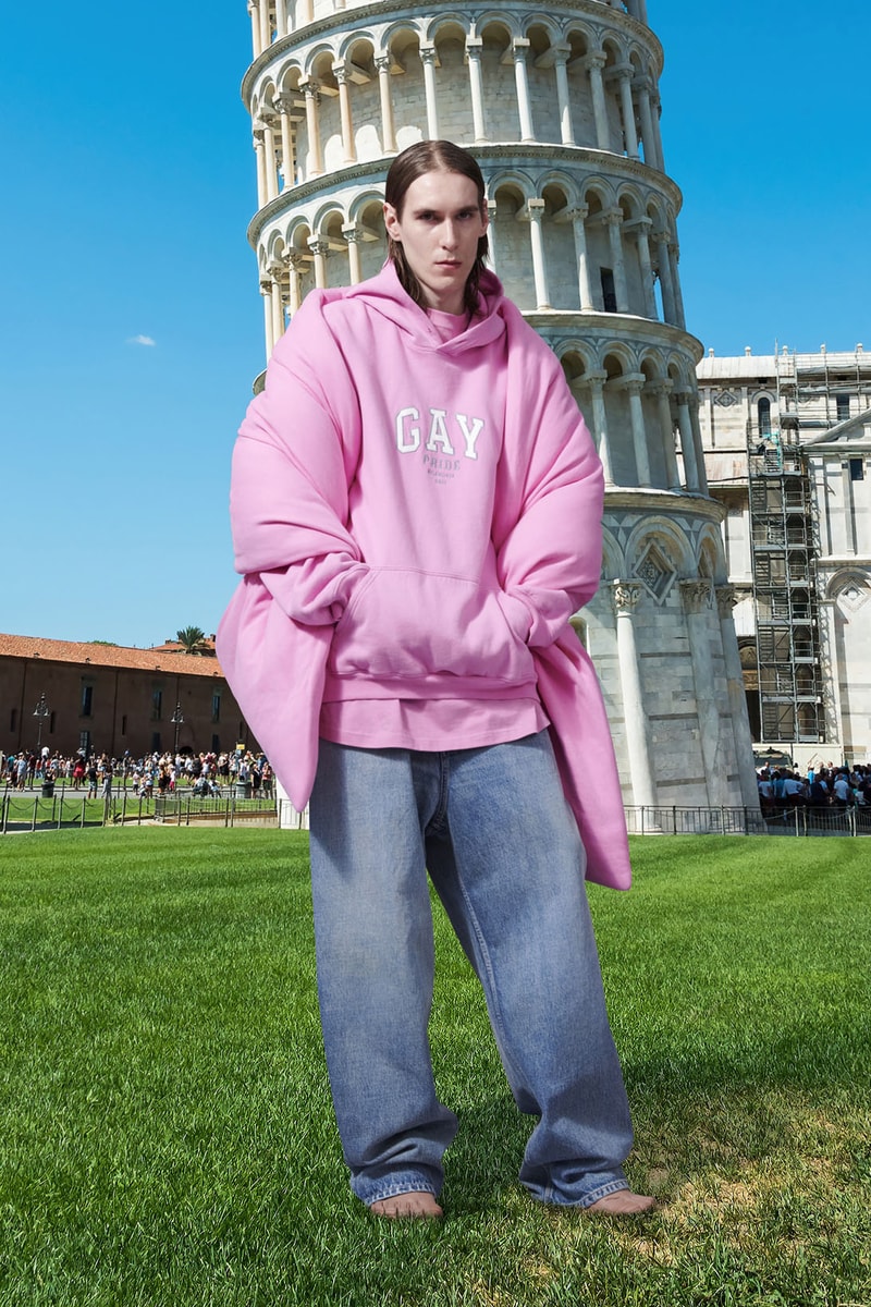 balenciaga pre-fall 2021 collection demna gvasalia pisa leaning tower gay pride hoodie