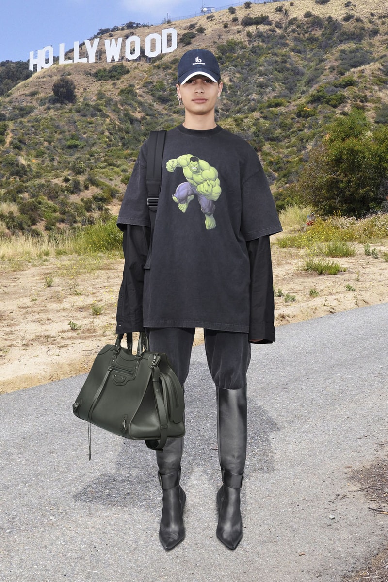 balenciaga pre-fall 2021 collection demna gvasalia tshirt thigh high boots hollywood sign