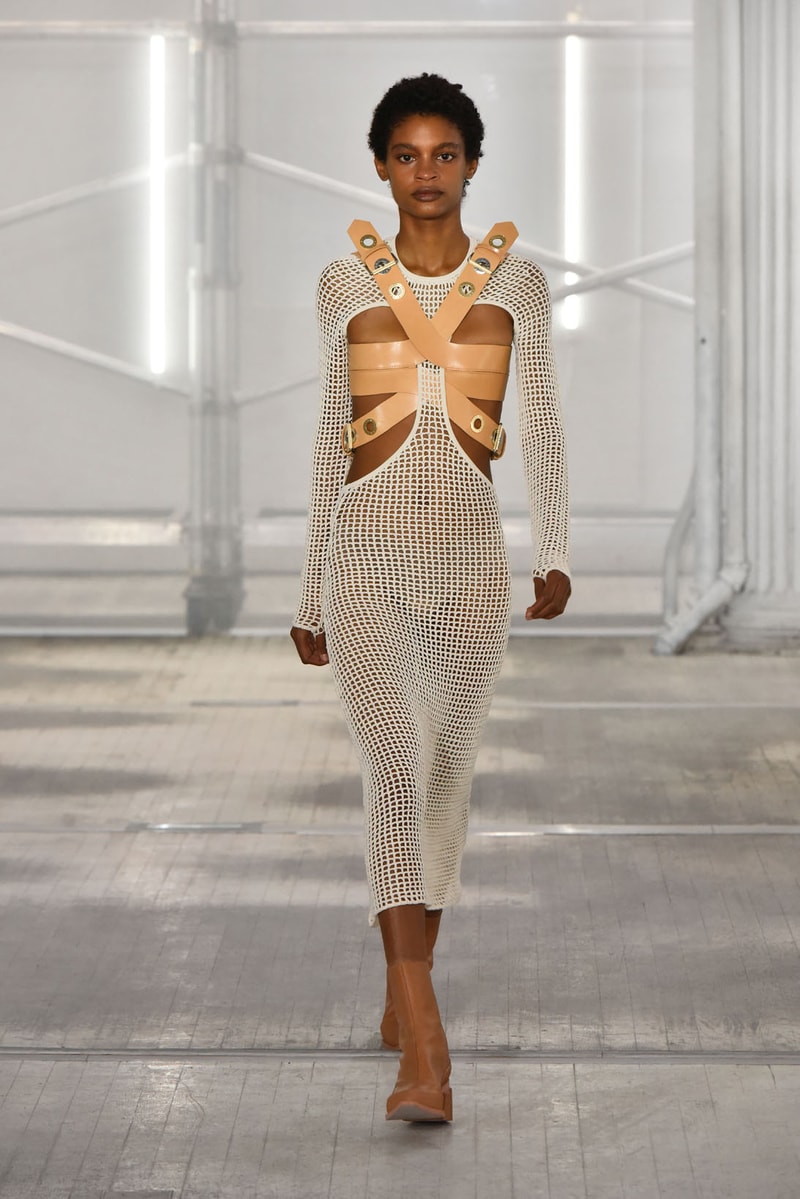 dion lee fall winter 2021 fw21 collection runway fishnet dress leather straps