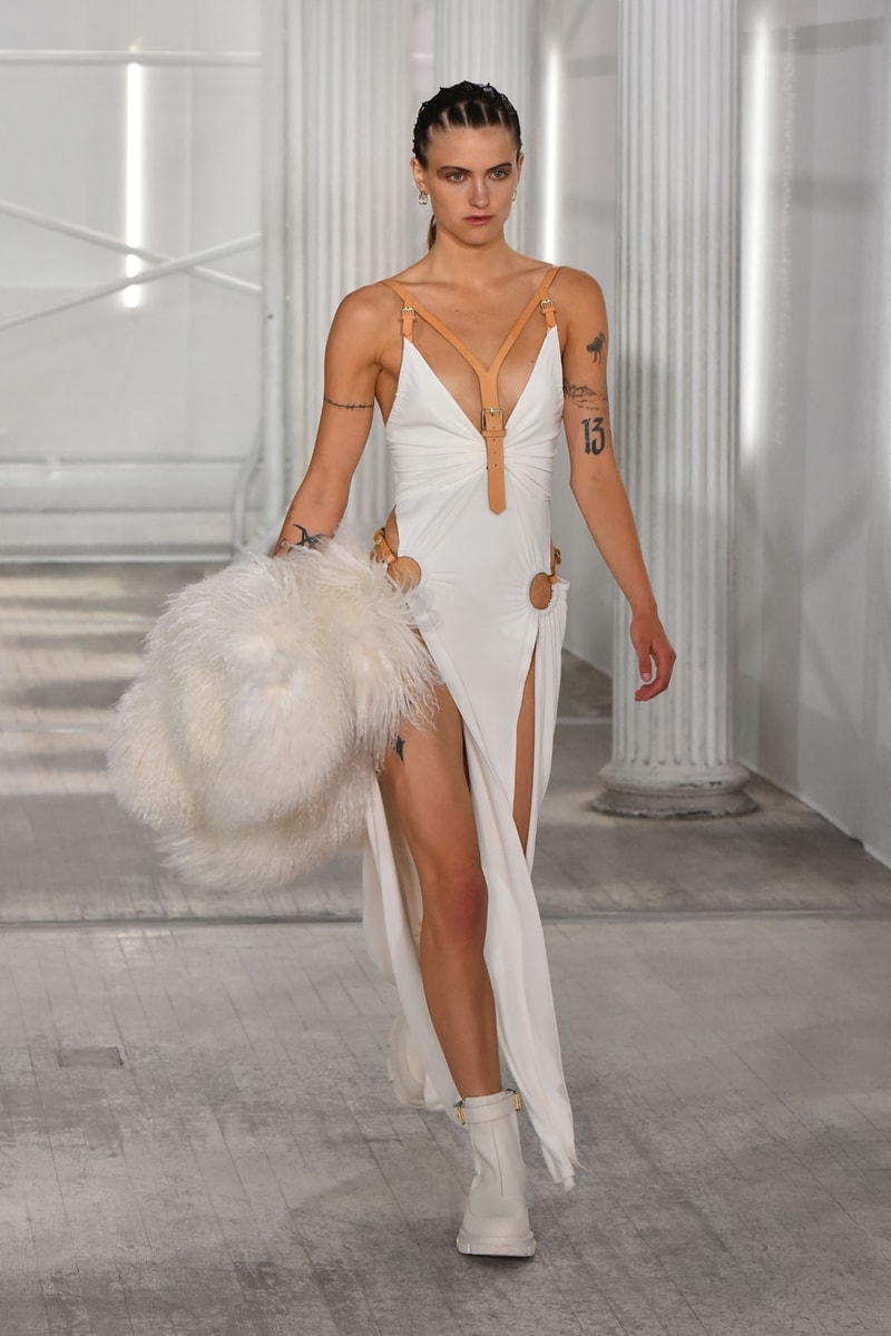 dion lee fall winter 2021 fw21 collection runway dresses leather straps fur