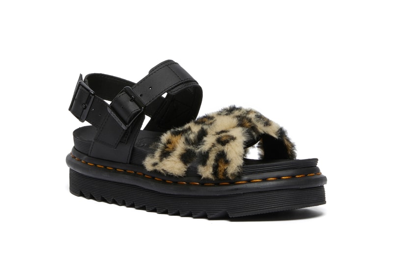 Dr. Martens Fur Leather Sandals Leopard Black Spring Summer Shoes Footwear