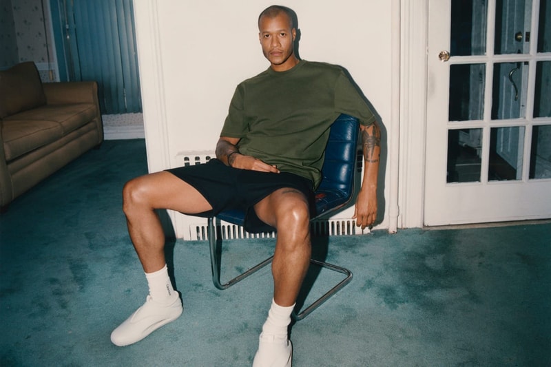 heron preston for calvin klein spring 2021 campaign t-shirt shorts sitting