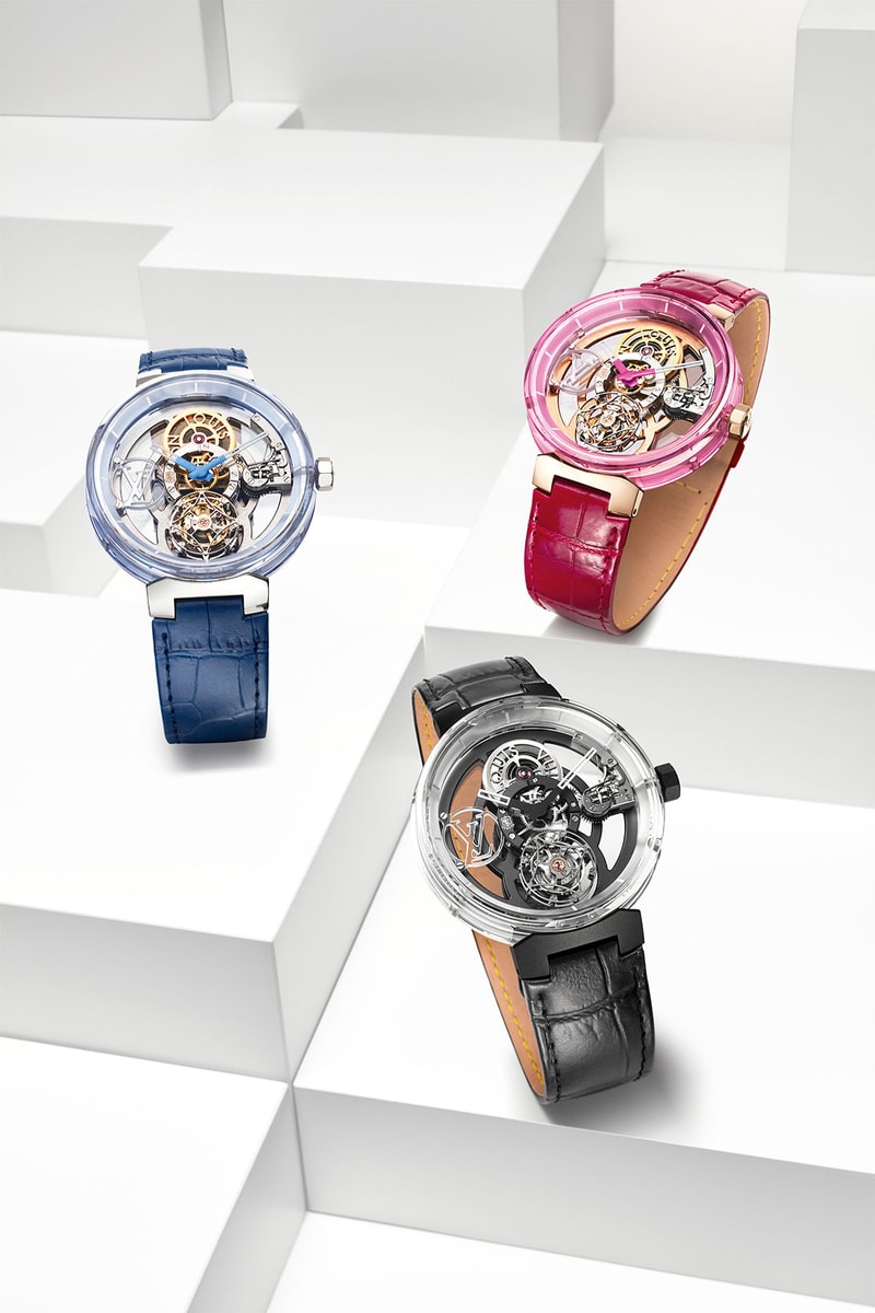 louis vuitton tambour moon flying tourbillon poincon de geneve sapphire black blue pink