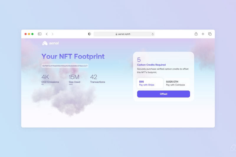 Aerial Website Offset NFT Carbon Emissions