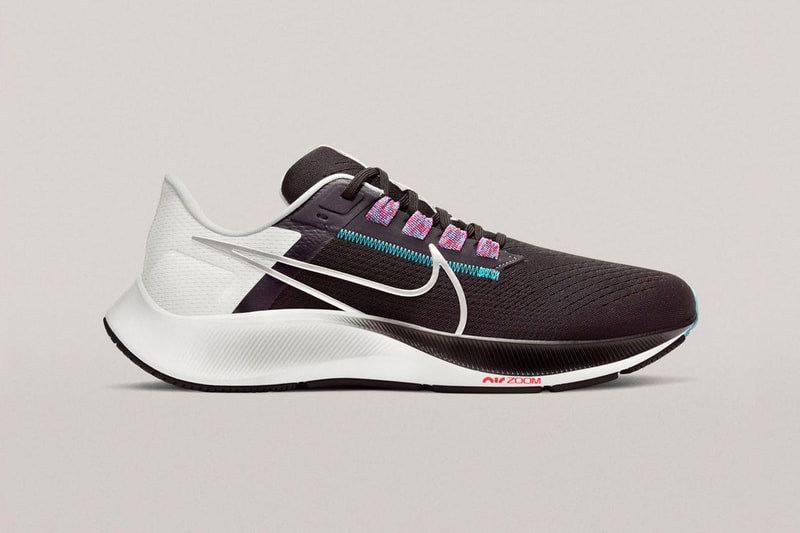 nike air zoom pegasus 38 running shoes sneakers black white details laterals