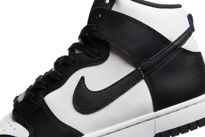 nike dunk high panda black white sneakers official look swoosh details