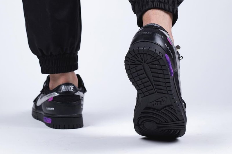 off white nike virgil abloh the 50 dunk low sneakers collaboration black silver colorway sole