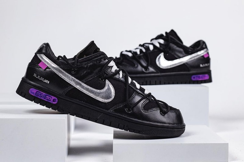 off white nike virgil abloh the 50 dunk low sneakers collaboration black silver colorway lateral