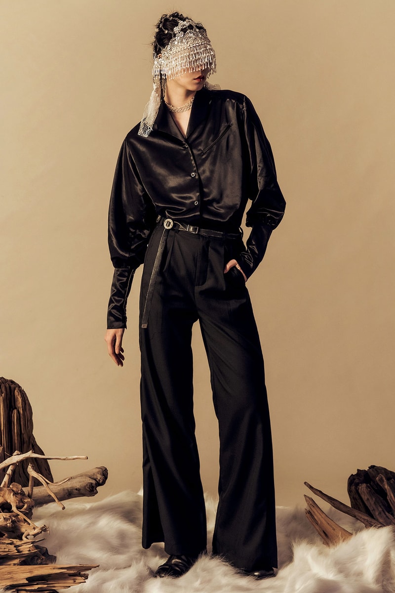 professor e spring summer 2021 ss21 lookbook collection taiwan brand black satin shirt trousers