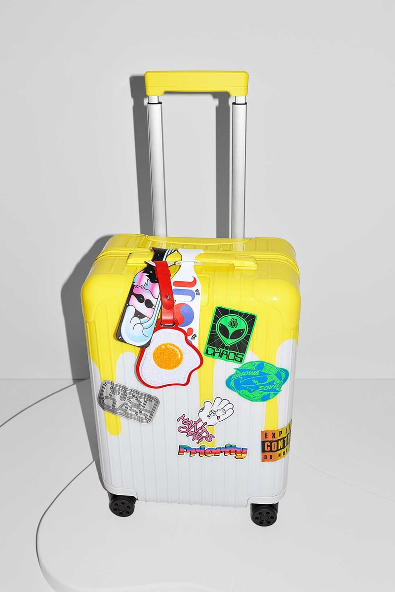 rimowa chaos cabin suitcases luggage white yellow tags stickers