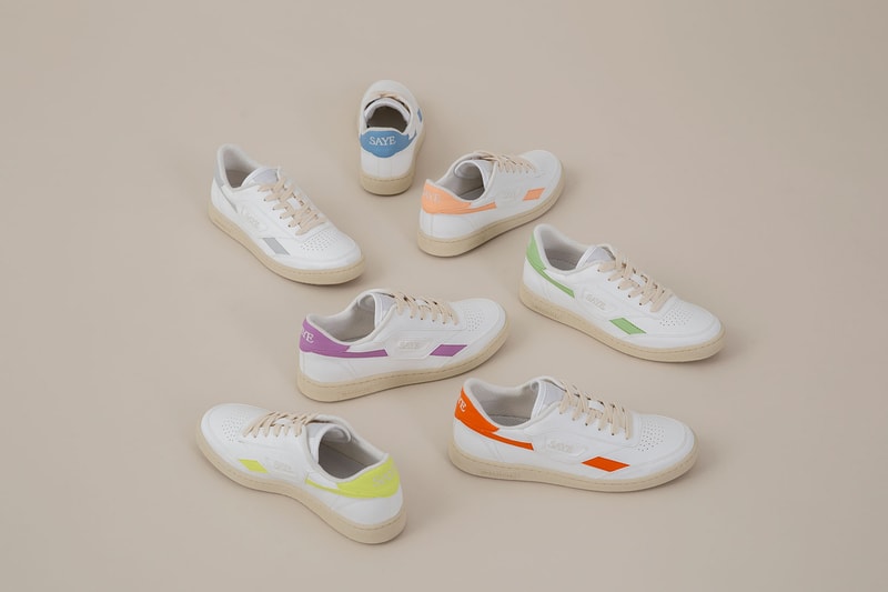 saye m89 sneakers vegan colores collection sustainable footwear shoes kicks sneakerhead orange pruple gray yellow blue green peach white