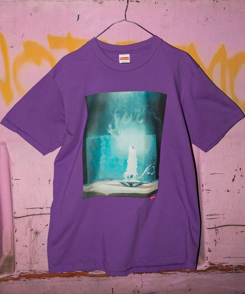 supreme new york spring 2021 graphic tees t-shirts purple candle print