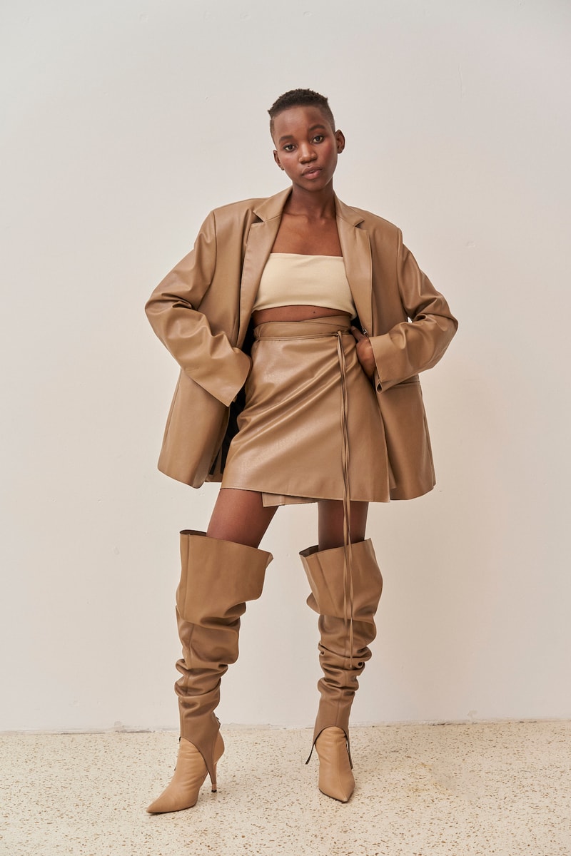 ushatava russian brand eco leather capsule collection jacket skirt tube top