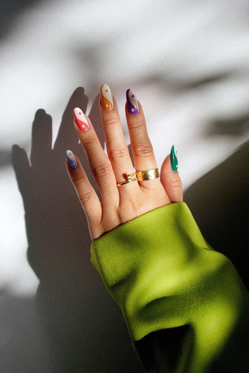 Yin Yang Nail Art Trend Colorful Polish Design Idea Pink Orange Blue Purple Green Queenie Nguyen Manicure