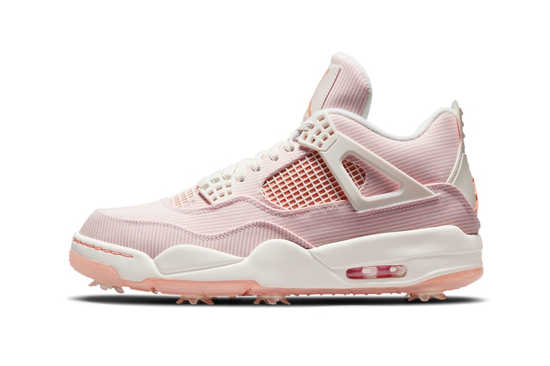 nike air jordan 4 aj4 golf shoes sail apricot agate pastel pink details laterals sides