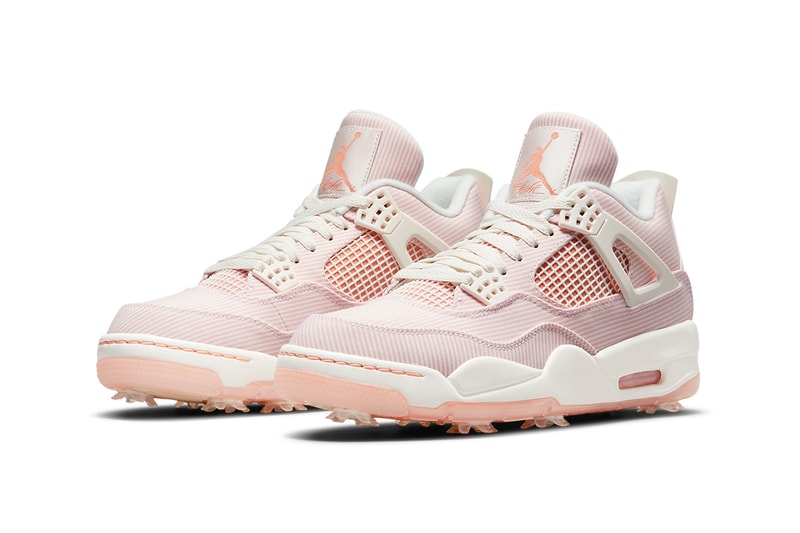 nike air jordan 4 aj4 golf shoes sail apricot agate pastel pink front toe sides laterals