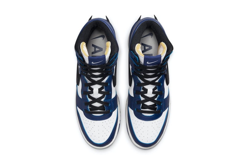 ambush nike yoon ahn dunk high deep royal blue collaboration sneakers shoes footwear kicks aerial top view insole