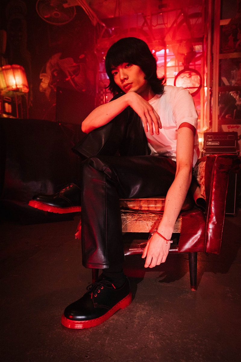 clot dr martens 1461 derby shoes collaboration red black t-shirt pants outfit