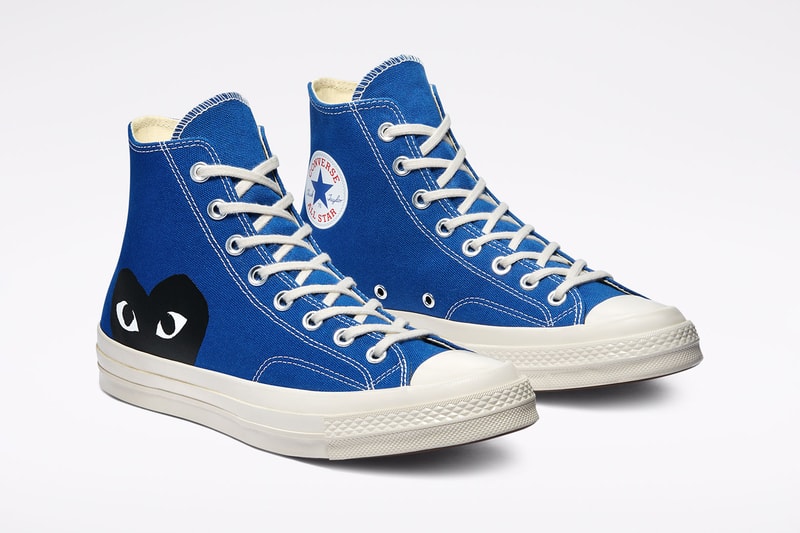 comme des garcons cdg play converse chuck 70 blue quartz high top details upper